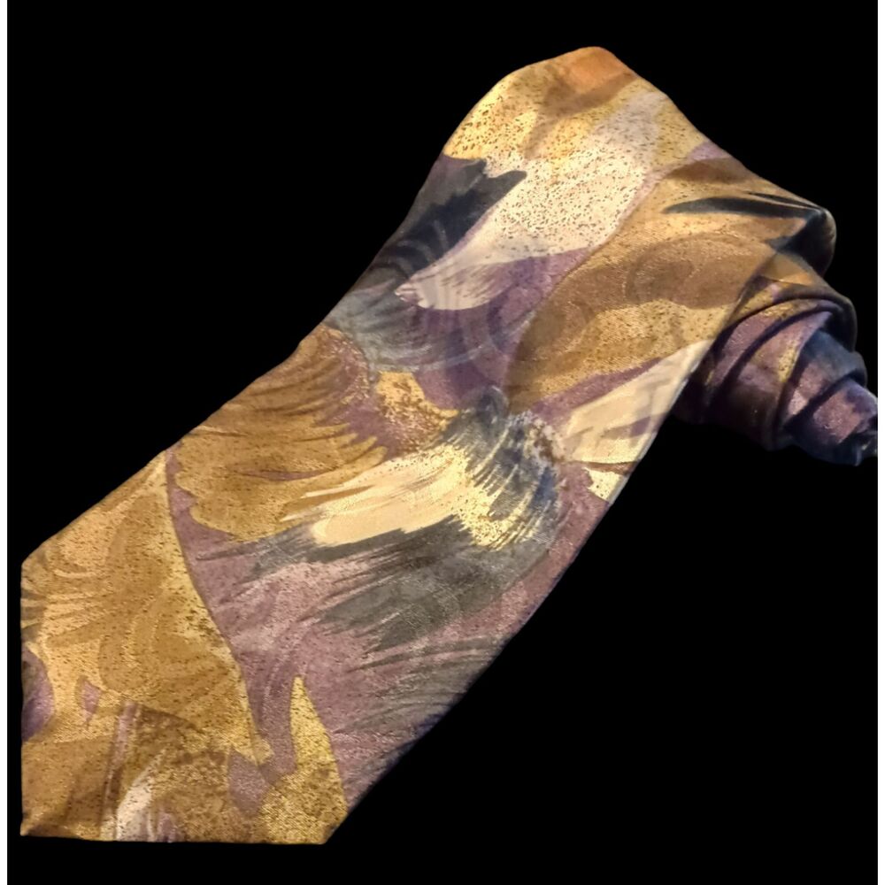 Hardy Aimies Saville Row London Tie Purple Gold Abstract Organic Design 55"x4"